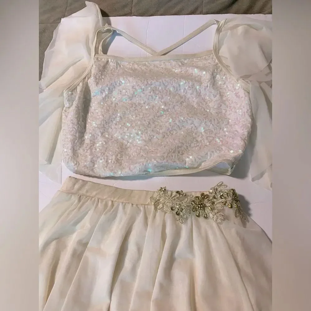 Weissman dance costume 2 piece white ivory lyrical Unicorn 15116 MA adult